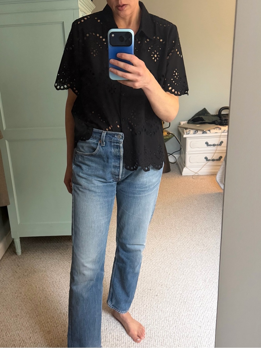 Adiva Black 100% Cotton Eyelet Top